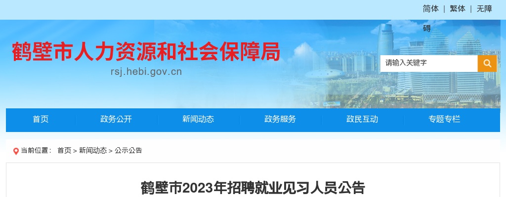 2023年鹤壁市招聘就业见习人员公告 图片