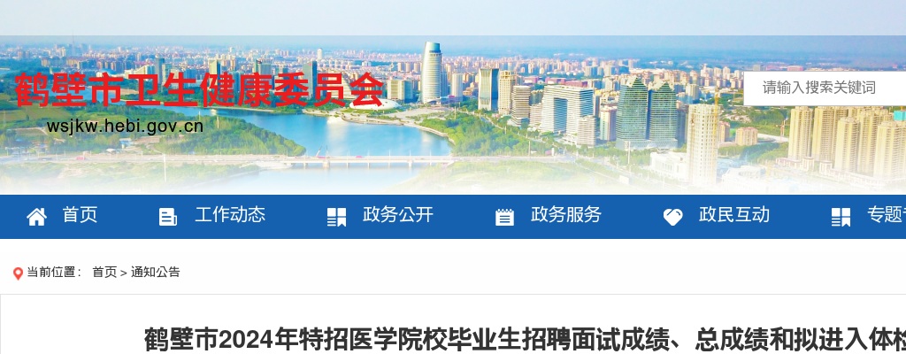 2024年鹤壁市特招医学院校毕业生招聘面试成绩、总成绩和拟进入体检人员名单公告 图片